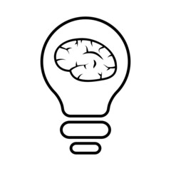 Silhouette of a brain in a light bulb, an illustration of an idea and a mental process. Linear icon a symbol of an idea. Isolated on white background. Vector graphics
