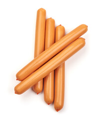 Fresh boiled sausages, isolated on white background.