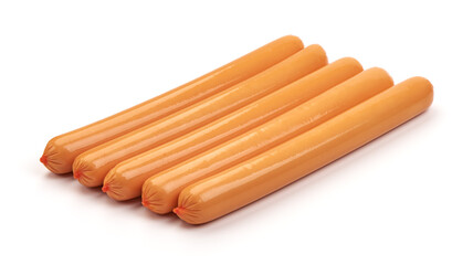 Fresh boiled sausages, isolated on white background.