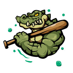 Obraz premium Illustration of crocodile carrying a baseball bat, mascot for sports team
