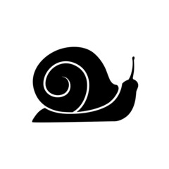 Silhouette of a snail with a shell in black. Flat style cochlea icon for printing and design. Illustration of the snail logo isolated on a white background. Vector graphics