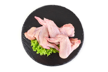 Fresh raw chicken wings, isolated on white background.