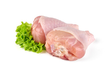 Raw chicken legs, isolated on white background.