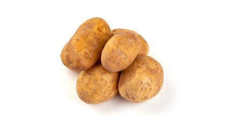 Washed potatoes, organic potato, isolated on white background.