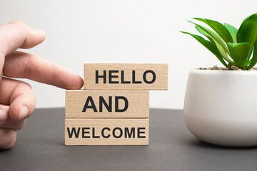 Welcome to our team symbol. Concept words 'Welcome to our team' on wooden blocks on a beautiful...