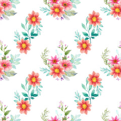 Seamless background with red flower doodles, white background. Luxury pattern for creating textiles, wallpaper, paper. Vintage. Romantic floral Illustration