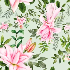 Tuinposter Beautiful watercolor floral seamless pattern © darren