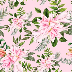 Fototapete Rund Beautiful watercolor floral seamless pattern © darren