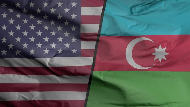 United States and Azerbaijan flag seamless closeup waving animation. United States and Azerbaijan Background. 3D render, 4k resolution