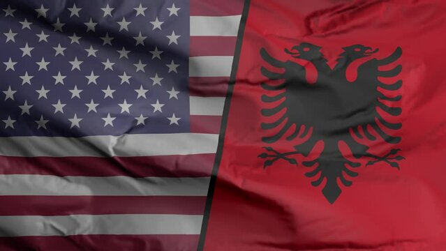 United States and Albania flag seamless closeup waving animation. United States and Albania Background. 3D render, 4k resolution