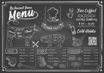Restaurant Food Menu Design with Chalkboard Background. Vector. © Hakan Kaçar