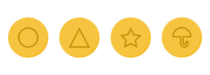 Sugar lollipops from the squid game. Symbol design from korean game in round shape. Circle, triangle, star and umbrella candy vector © NK