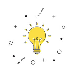 Lamp icon vector. Yellow lightbulb icon with geometric shapes on white background. Light bulb sign. Idea, solution. Vector