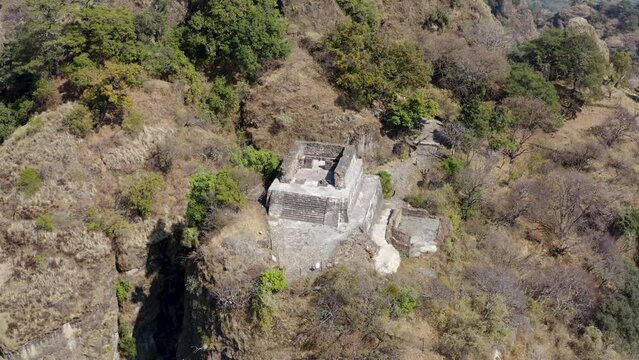 Aerial view of the pyramid and hill of Tepozteco in Tepoztlan, Morelos