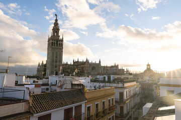 Obraz premium Seville Cathedral Sunset Photo From A Roof-top