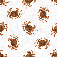  Colorful cute under the sea swimming crab animal. Childish screen print effect. Playful summer beach vacation kid illustration background. Whimsical scandi seafood riso block prints seamless design.