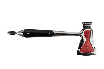 Isolated photo of antique old fashioned multitool axe on white background.