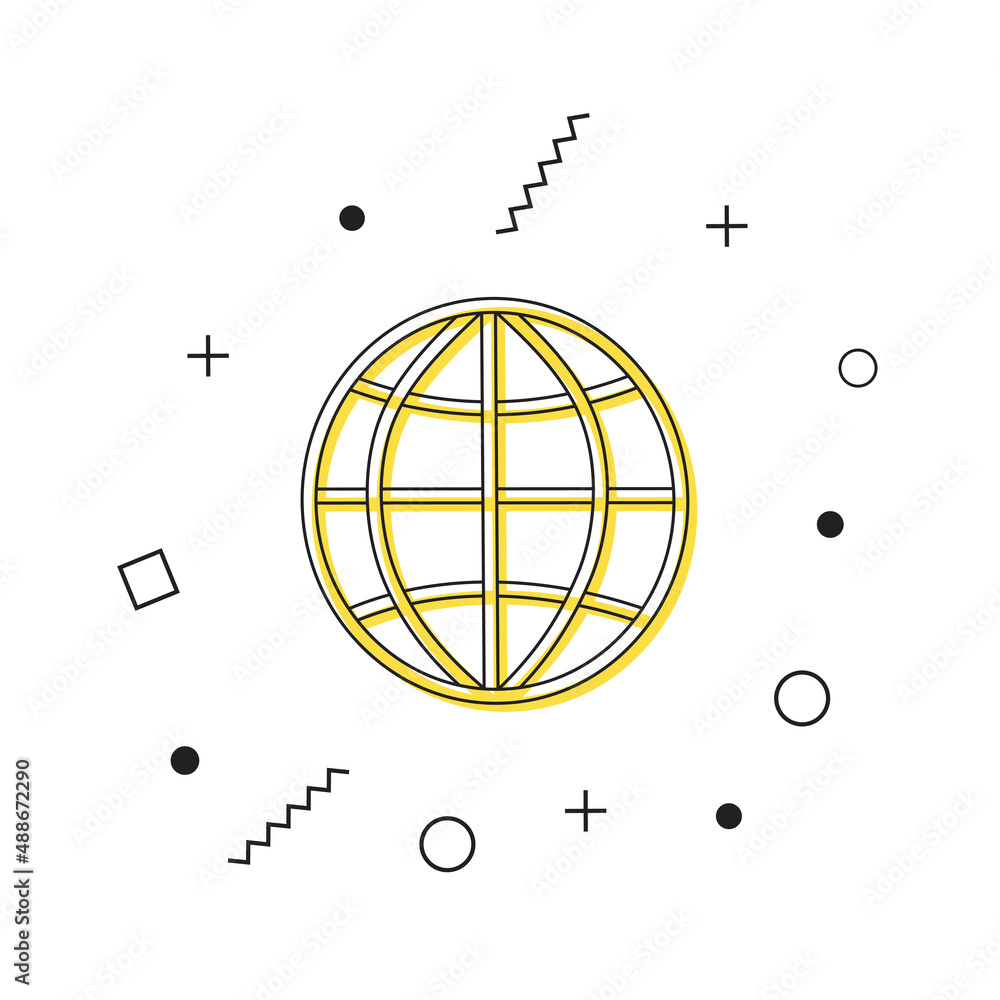 Poster internet icon vector. yellow web symbol icon with geometric shapes on white background. www icon. ve