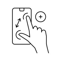zoom in gesture phone screen line icon vector illustration