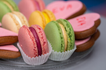 famous macarons on a platter at the restaurant 