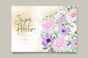 watercolor floral and leaves invitation card template