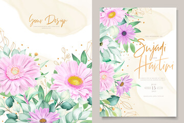 watercolor floral and leaves invitation card template