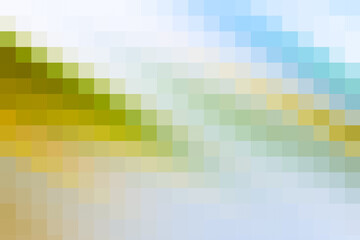 Squared pixelated ladder design in blue, dark yellow and green hues