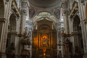 Fototapeta na wymiar Interior of Dominican Church. Church of St. Maria Rotunda, early Baroque style