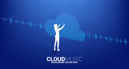 Vector silhouette of conductor standing with Cloud music and sound technology concept .equalizer wave as cloud shape