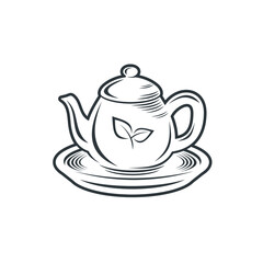 illustration of tea pot, hot tea drink, vector art.