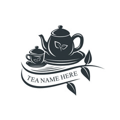 illustration of tea pot, hot tea drink, vector art.