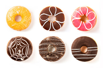 Set of donuts cake isolated on white background. Top view
