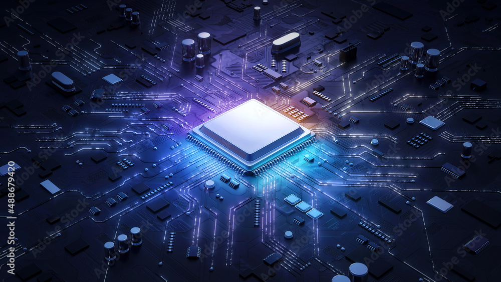 Aufkleber central computer processors cpu concept. motherboard digital chip. technology science background. in