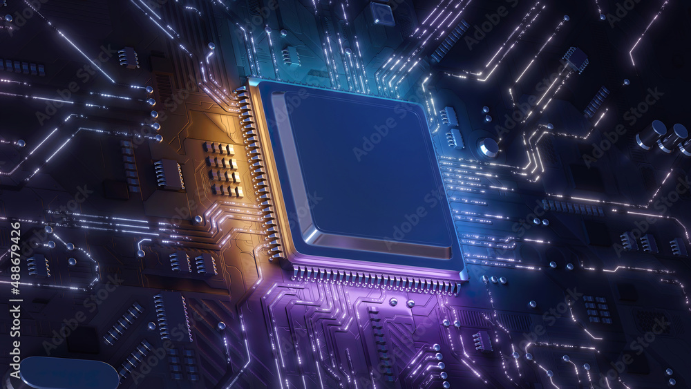 Poster central computer processors cpu concept. motherboard digital chip. technology science background. in