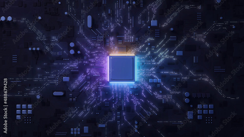 Poster central computer processors cpu concept. motherboard digital chip. technology science background. in