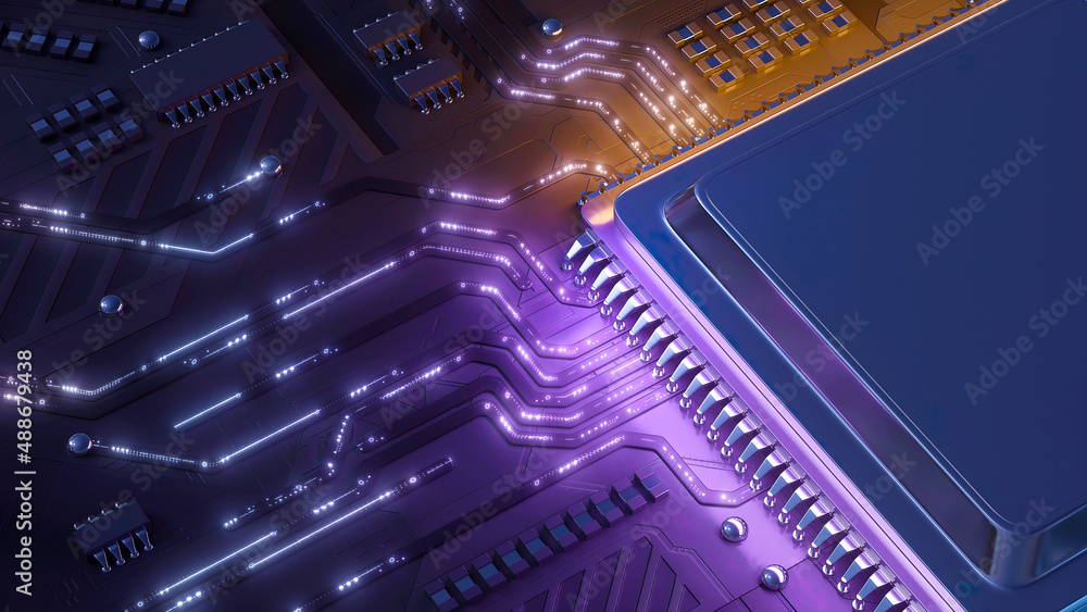 Poster central computer processors cpu concept. motherboard digital chip. technology science background. in