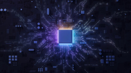 Central Computer Processors CPU concept. Motherboard digital chip. Technology science background. Integrated communication processor. 3D illustration
