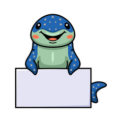 Cute whale shark cartoon with blank sign