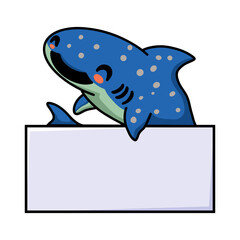 Cute whale shark cartoon with blank sign