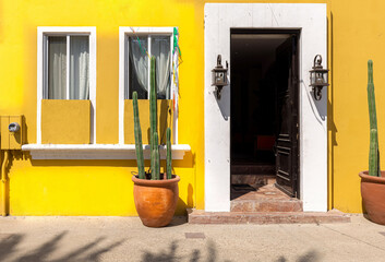 Scenic colonial streets and architecture of San Jose del Cabo in historic city center, hub for...