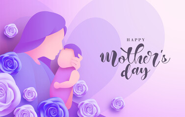 Mother's day background with illustration depicting mother's tenderness.