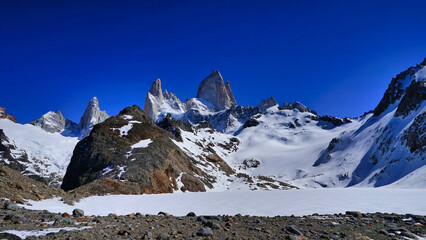 Panoramic view of Fitz Roy with snow