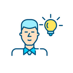 Young businessman having an idea. Man in a suit with a light bulb. Pixel perfect, editable stroke color icon