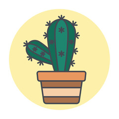 Isolated green cactus on a colored circle frame Vector