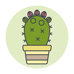 Isolated green cactus on a colored circle frame Vector