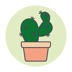 Isolated green cactus on a colored circle frame Vector