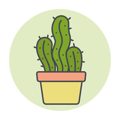 Isolated green cactus on a colored circle frame Vector