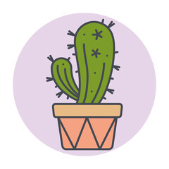 Isolated green cactus on a colored circle frame Vector