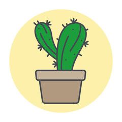 Isolated green cactus on a colored circle frame Vector