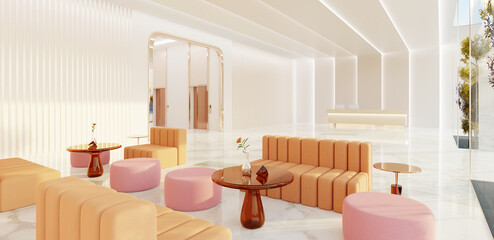 Interior of modern entrance hall in modern office building with reception counter